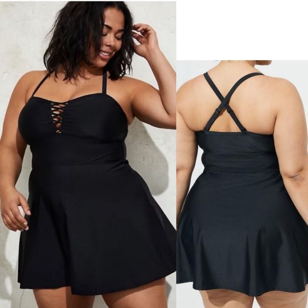 Torrid Womens Black Sleeveless Lattice Front Wireless One Piece Swimsuit Size 0X